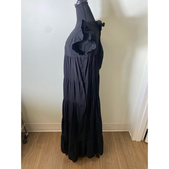 2.7 August Apparel Black Long Cotton Sundress Sz M - Picture 2 of 4